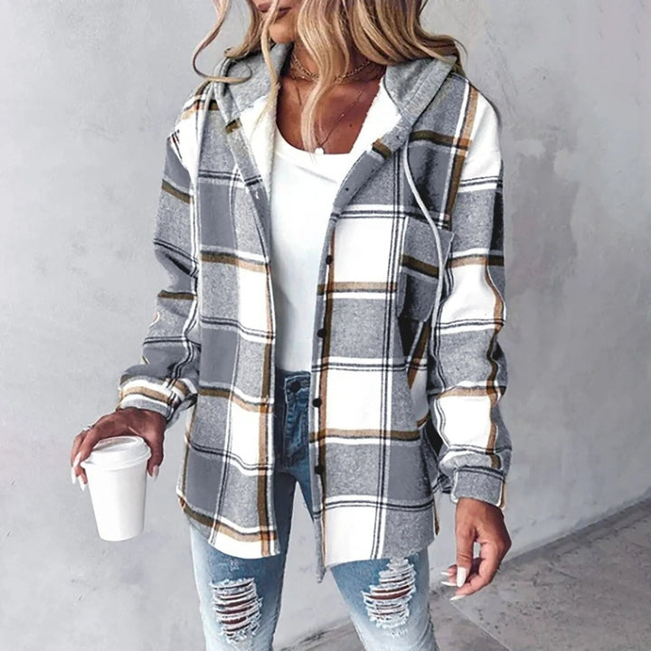 Women's Relaxed-Fit Plaid Hooded Shacket Flannel Jacket