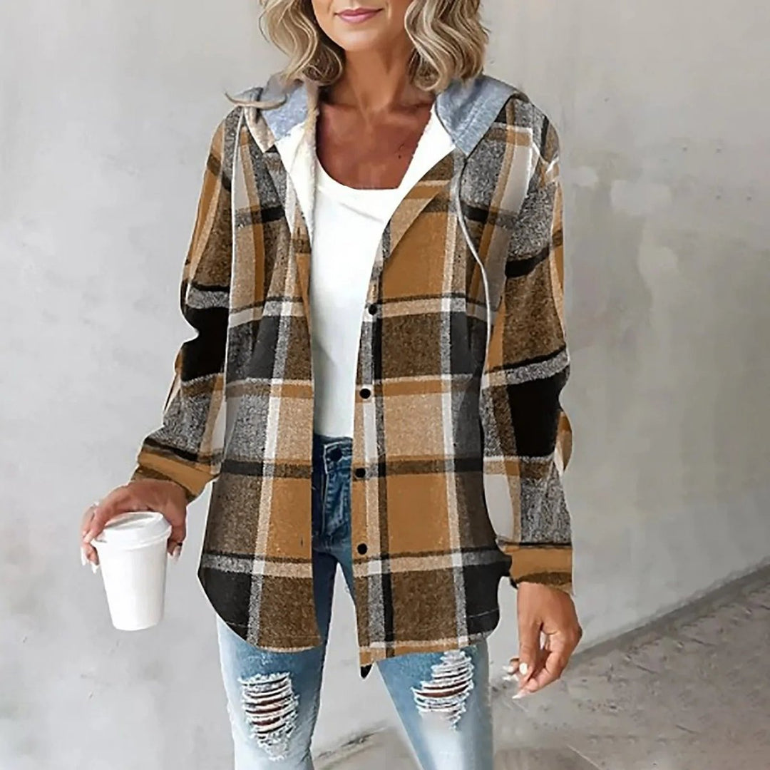 Women's Relaxed-Fit Plaid Hooded Shacket Flannel Jacket