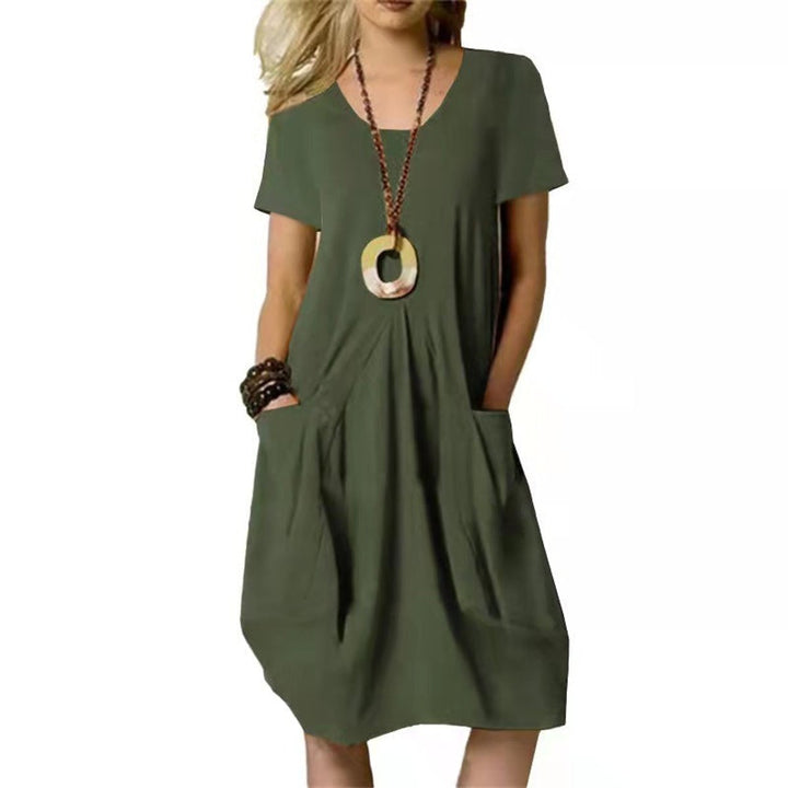 Women's Relaxed-Fit Pleated Pocket Fall Midi Dress