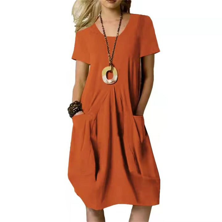 Women's Relaxed-Fit Pleated Pocket Fall Midi Dress