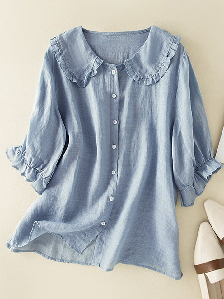 Women's Relaxed-Fit Ruffle Peter Pan Collar Button-Up Blouse
