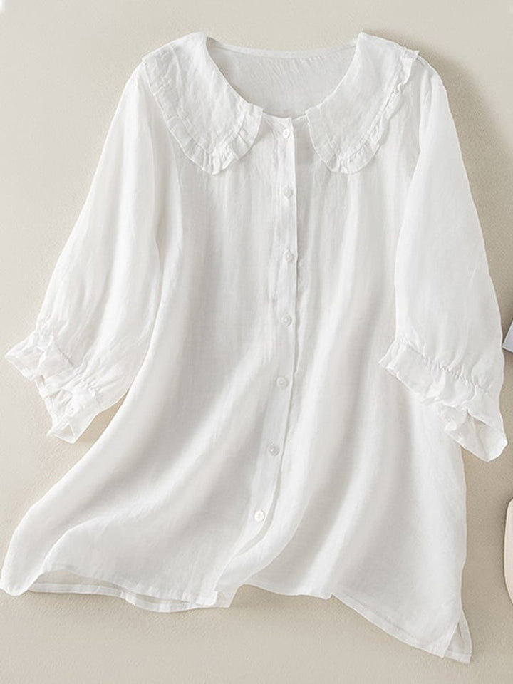 Women's Relaxed-Fit Ruffle Peter Pan Collar Button-Up Blouse