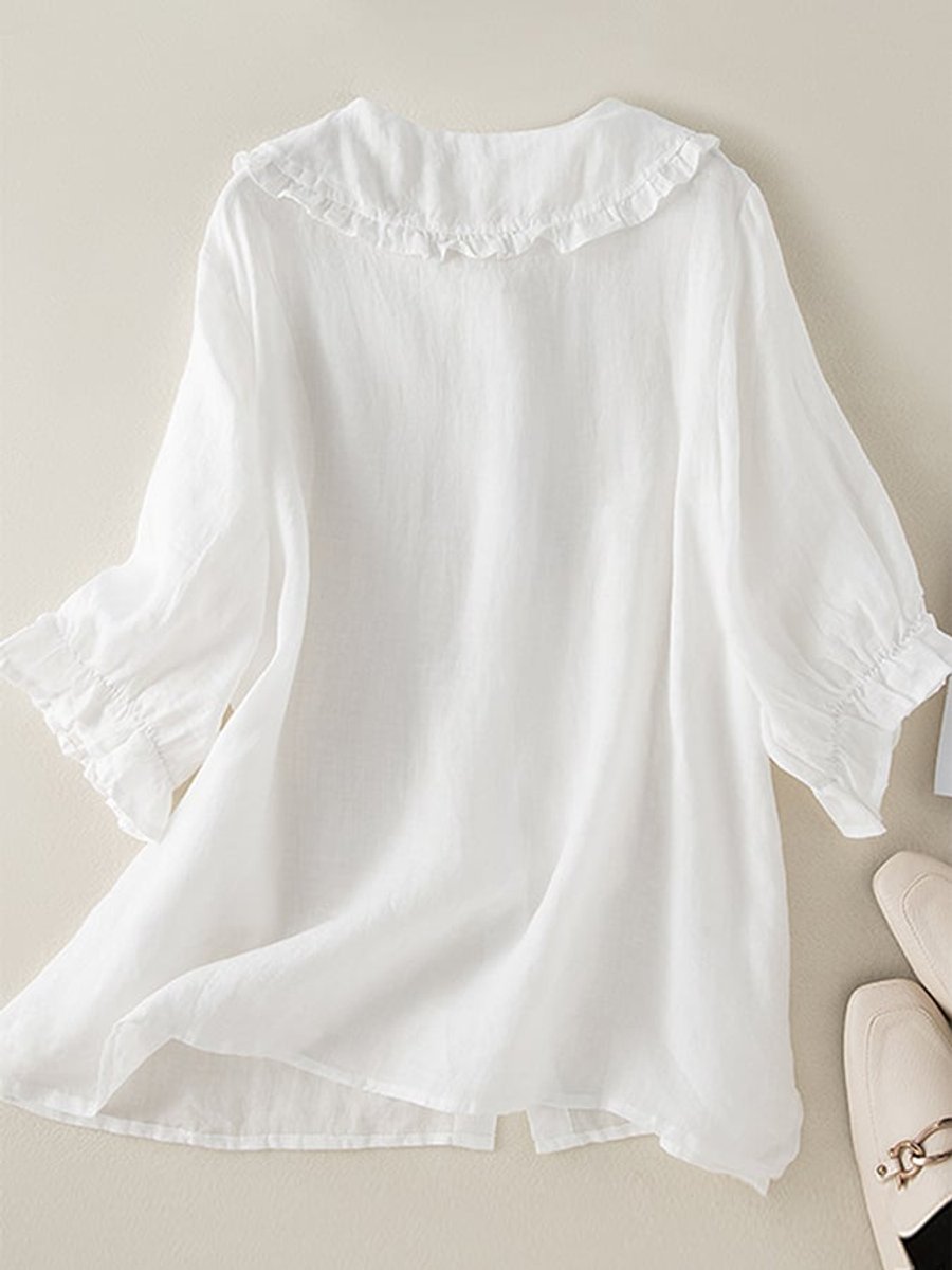 Women's Relaxed-Fit Ruffle Peter Pan Collar Button-Up Blouse