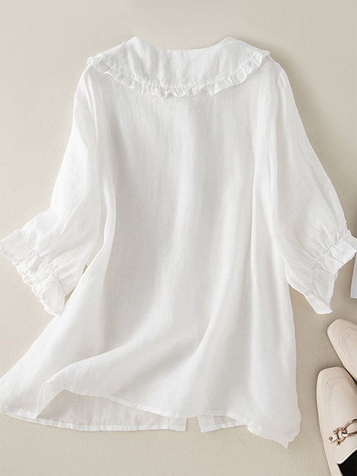Women's Relaxed-Fit Ruffle Peter Pan Collar Button-Up Blouse