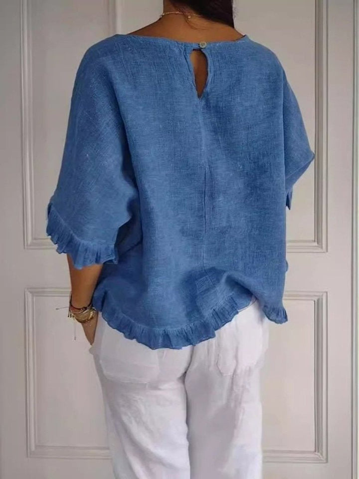 Women's Relaxed-Fit Ruffled Hem Linen Blouse