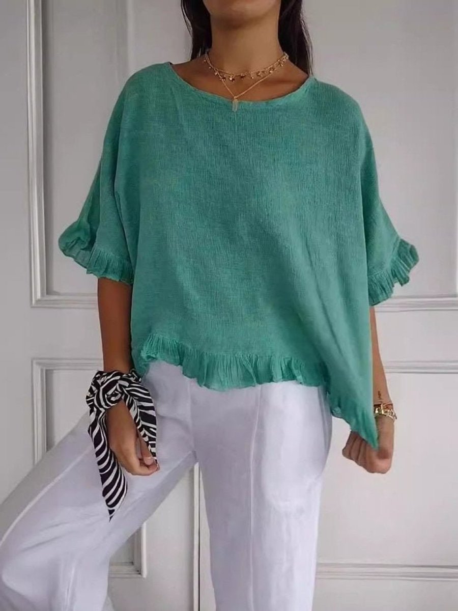 Women's Relaxed-Fit Ruffled Hem Linen Blouse
