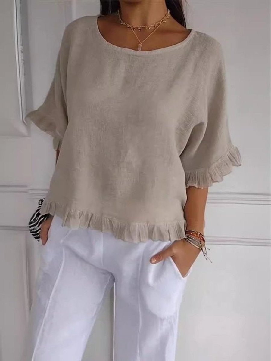 Women's Relaxed-Fit Ruffled Hem Linen Blouse