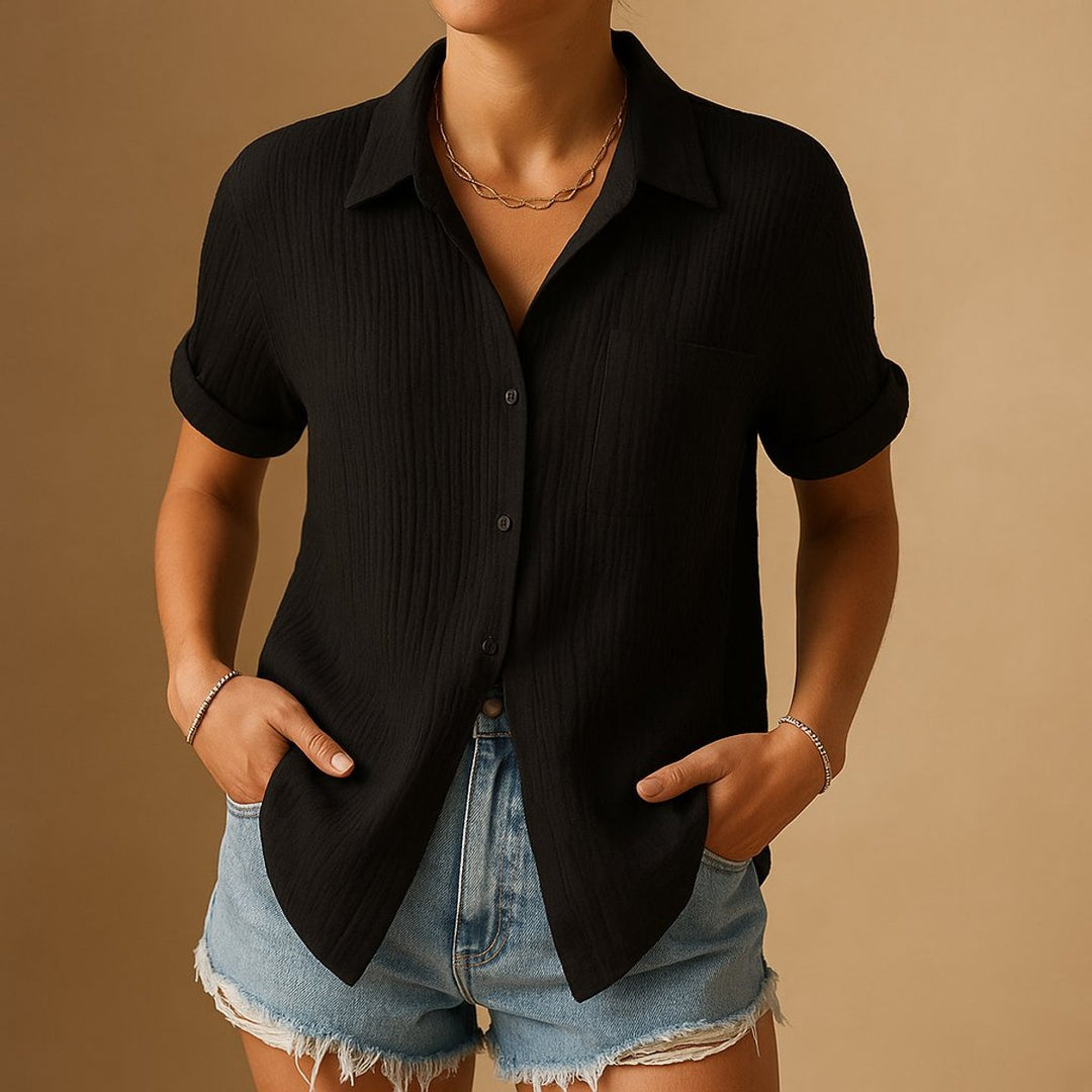 Women's Relaxed-Fit Short-Sleeve Button-Down Cotton Gauze Shirt