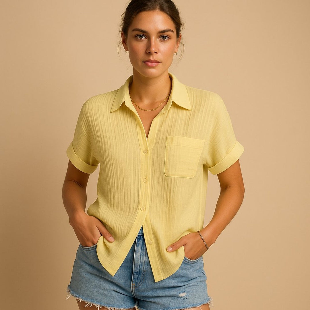 Women's Relaxed-Fit Short-Sleeve Button-Down Cotton Gauze Shirt