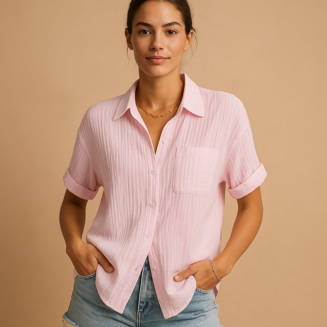 Women's Relaxed-Fit Short-Sleeve Button-Down Cotton Gauze Shirt