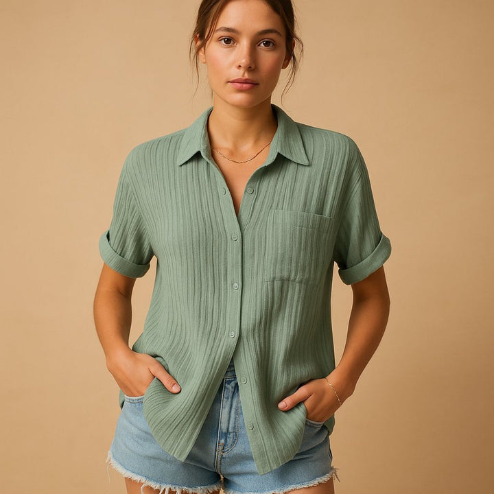 Women's Relaxed-Fit Short-Sleeve Button-Down Cotton Gauze Shirt