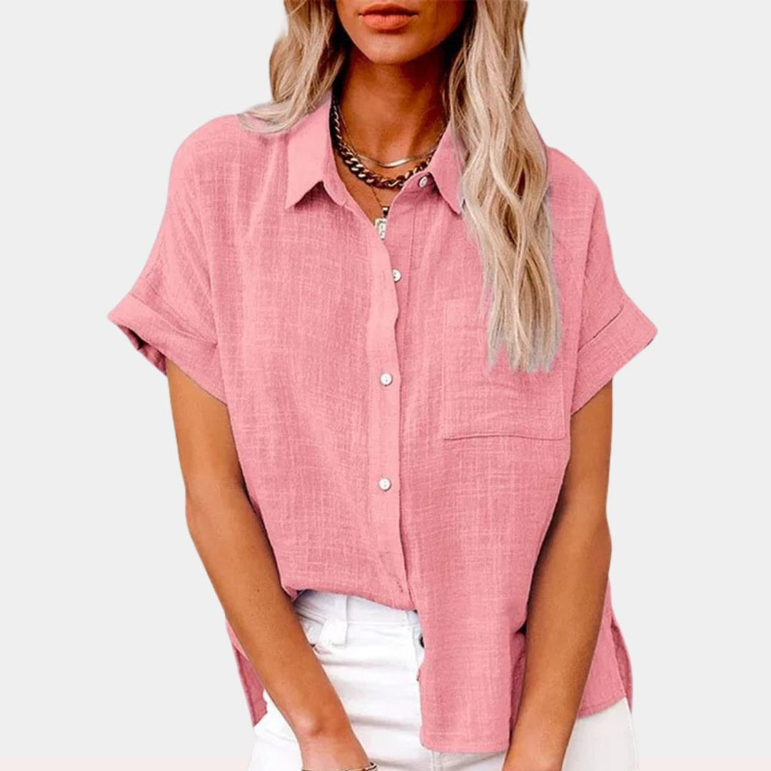 Women's Relaxed-Fit Short-Sleeve Button-Down Linen Shirt