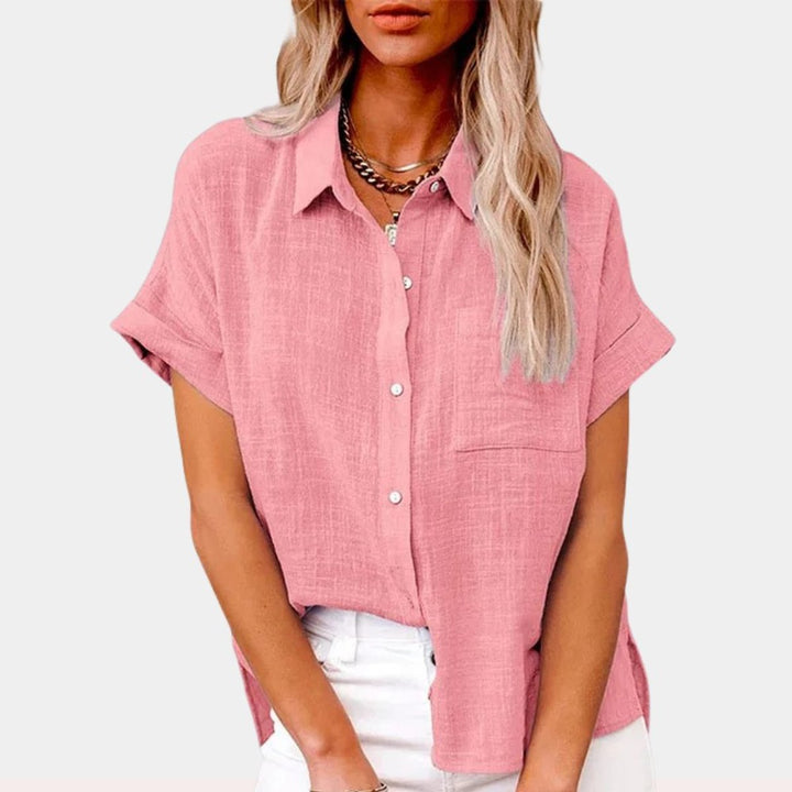 Women's Relaxed-Fit Short-Sleeve Button-Down Linen Shirt
