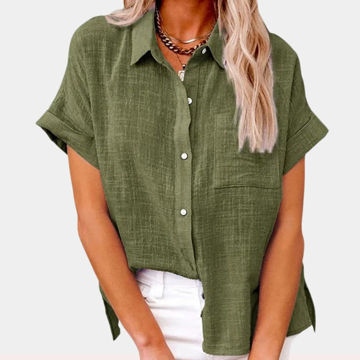 Women's Relaxed-Fit Short-Sleeve Button-Down Linen Shirt