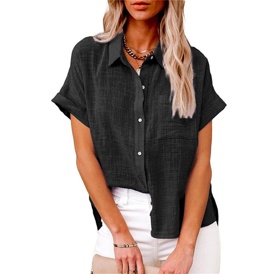 Women's Relaxed-Fit Short-Sleeve Button-Down Linen Shirt