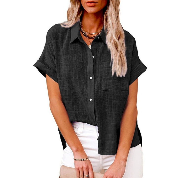 Women's Relaxed-Fit Short-Sleeve Button-Down Linen Shirt