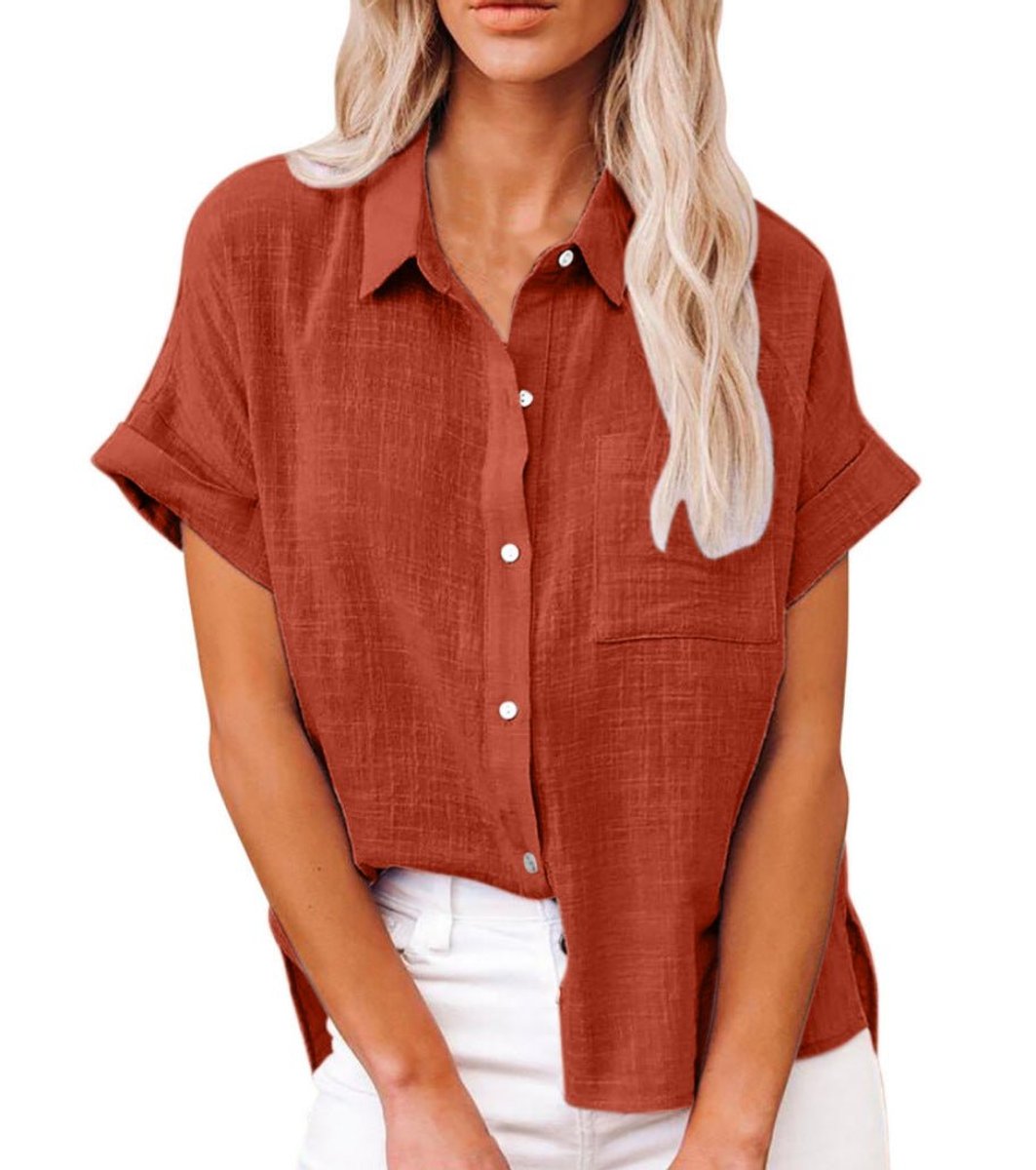 Women's Relaxed-Fit Short-Sleeve Button-Down Linen Shirt