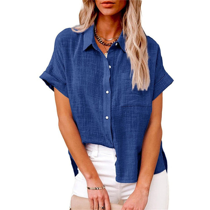 Women's Relaxed-Fit Short-Sleeve Button-Down Linen Shirt