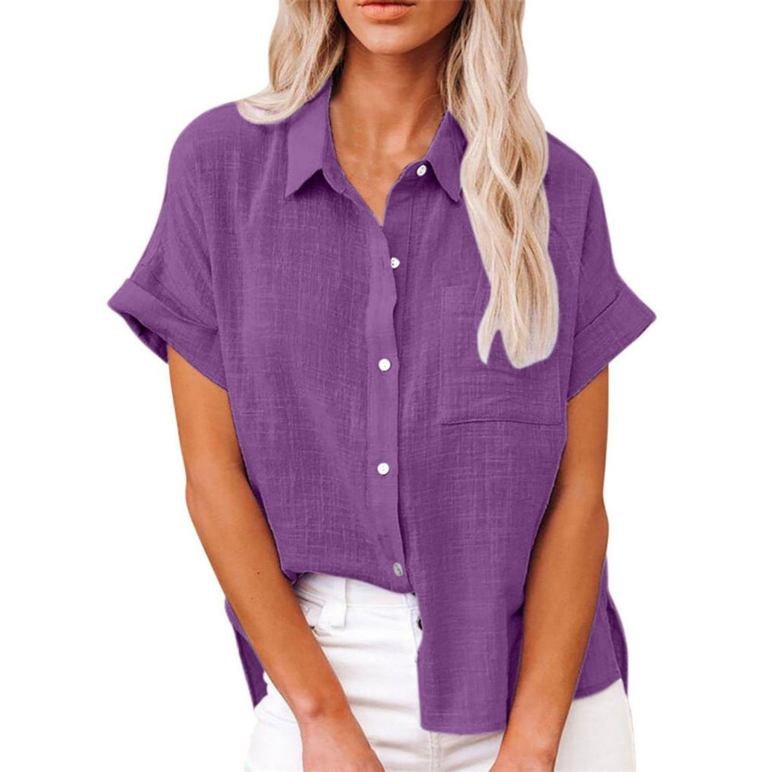 Women's Relaxed-Fit Short-Sleeve Button-Down Linen Shirt