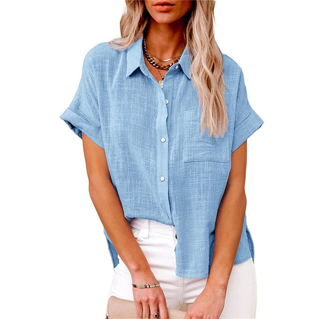 Women's Relaxed-Fit Short-Sleeve Button-Down Linen Shirt
