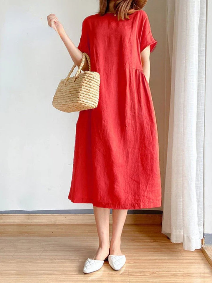 Women's Relaxed-Fit Short-Sleeve Linen Fall Midi Dress