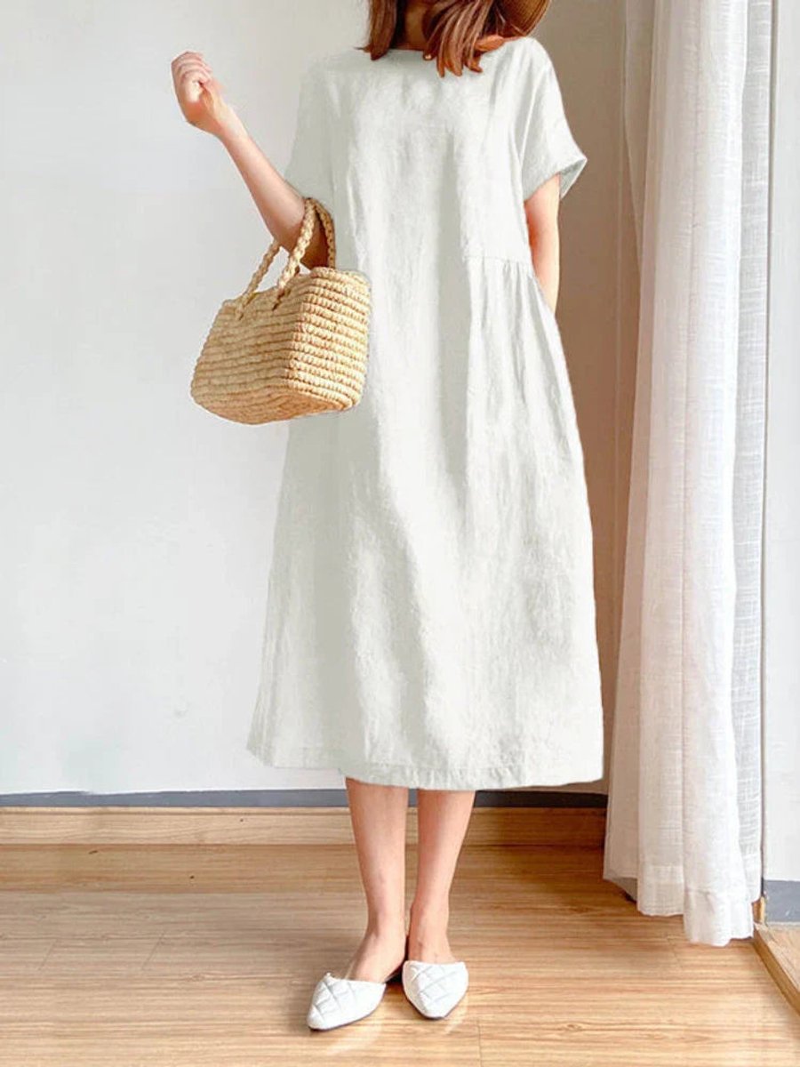 Women's Relaxed-Fit Short-Sleeve Linen Fall Midi Dress