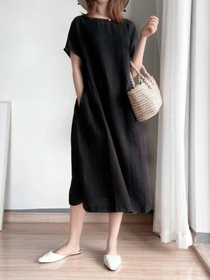Women's Relaxed-Fit Short-Sleeve Linen Fall Midi Dress