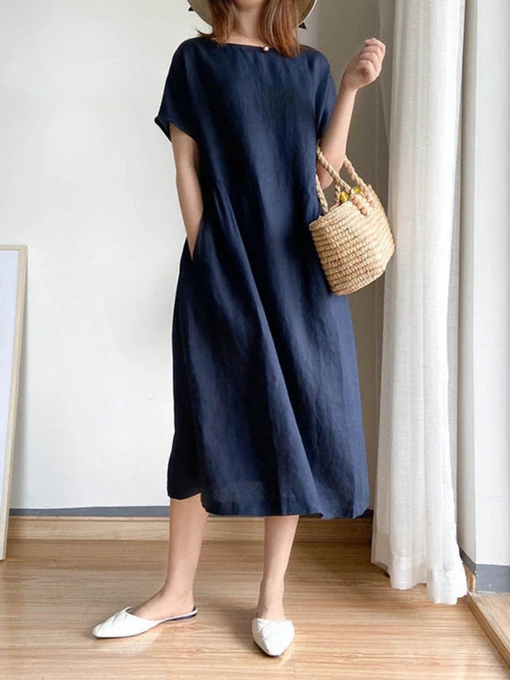 Women's Relaxed-Fit Short-Sleeve Linen Fall Midi Dress