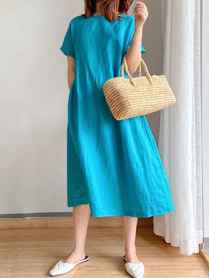 Women's Relaxed-Fit Short-Sleeve Linen Fall Midi Dress