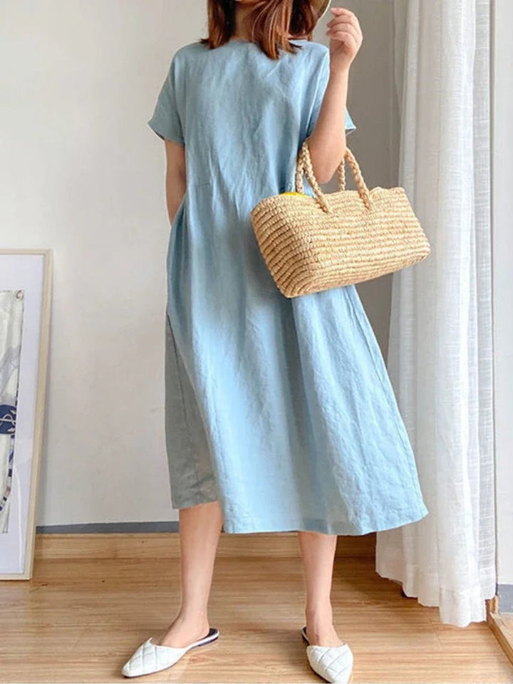 Women's Relaxed-Fit Short-Sleeve Linen Fall Midi Dress