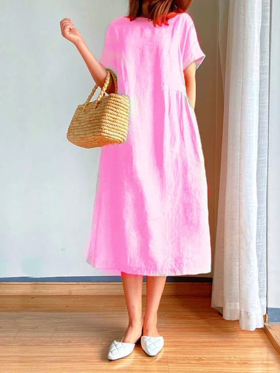 Women's Relaxed-Fit Short-Sleeve Linen Fall Midi Dress