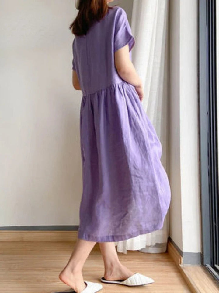 Women's Relaxed-Fit Short-Sleeve Linen Fall Midi Dress