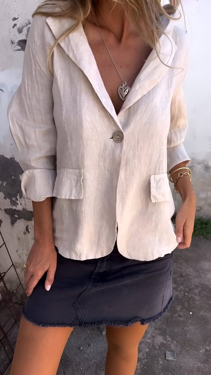 Women's Relaxed-Fit Single-Button Linen Blazer