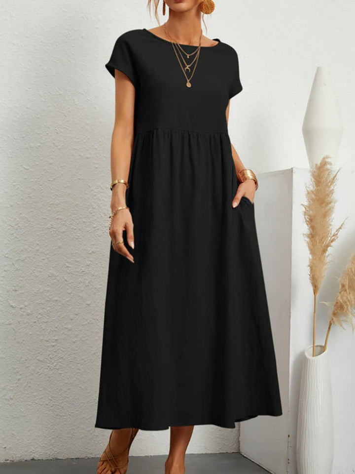 Women's Relaxed-Fit Smocked-Waist Pocketed Fall Midi Dress