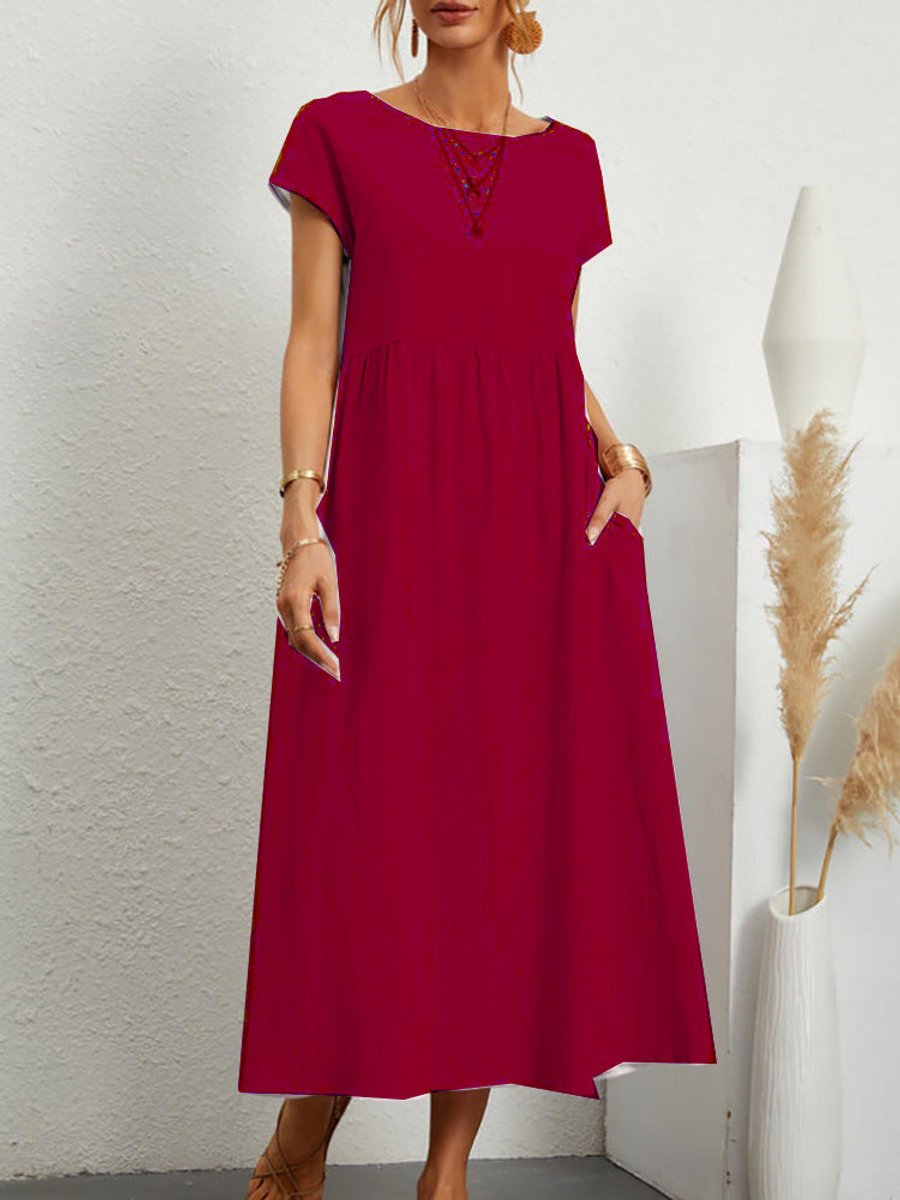 Women's Relaxed-Fit Smocked-Waist Pocketed Fall Midi Dress