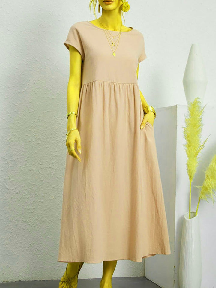 Women's Relaxed-Fit Smocked-Waist Pocketed Fall Midi Dress