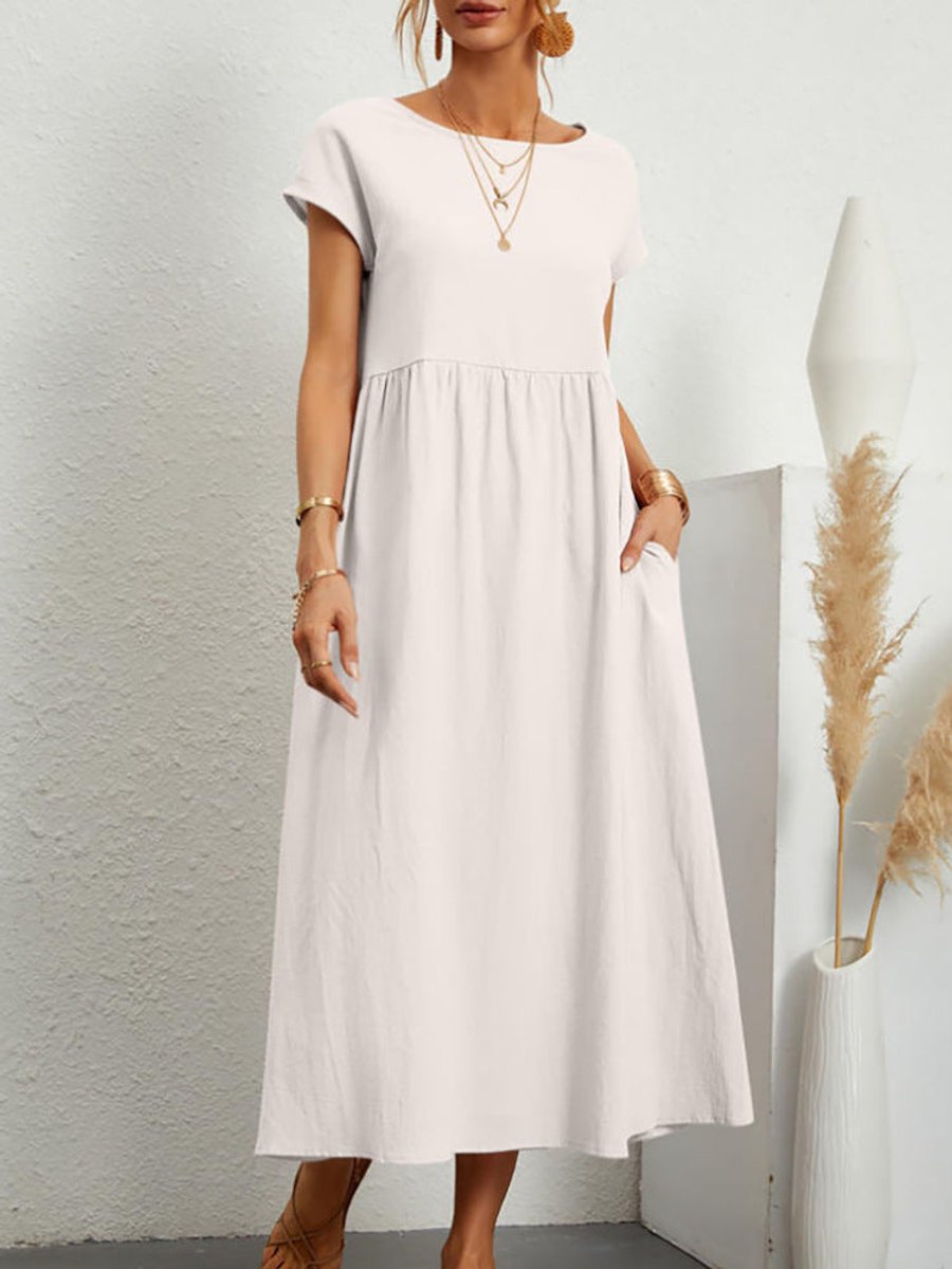 Women's Relaxed-Fit Smocked-Waist Pocketed Fall Midi Dress