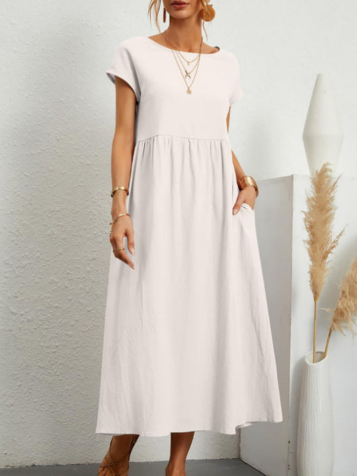 Women's Relaxed-Fit Smocked-Waist Pocketed Fall Midi Dress