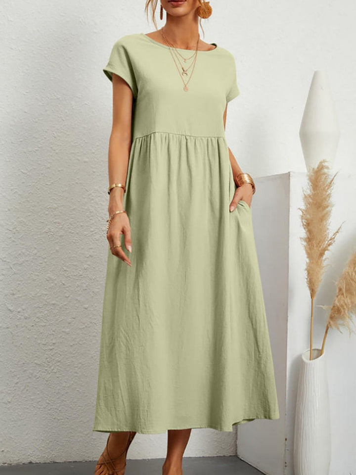Women's Relaxed-Fit Smocked-Waist Pocketed Fall Midi Dress