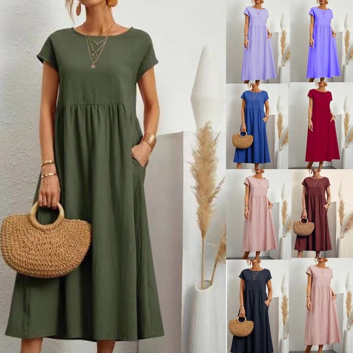Women's Relaxed-Fit Smocked-Waist Pocketed Fall Midi Dress