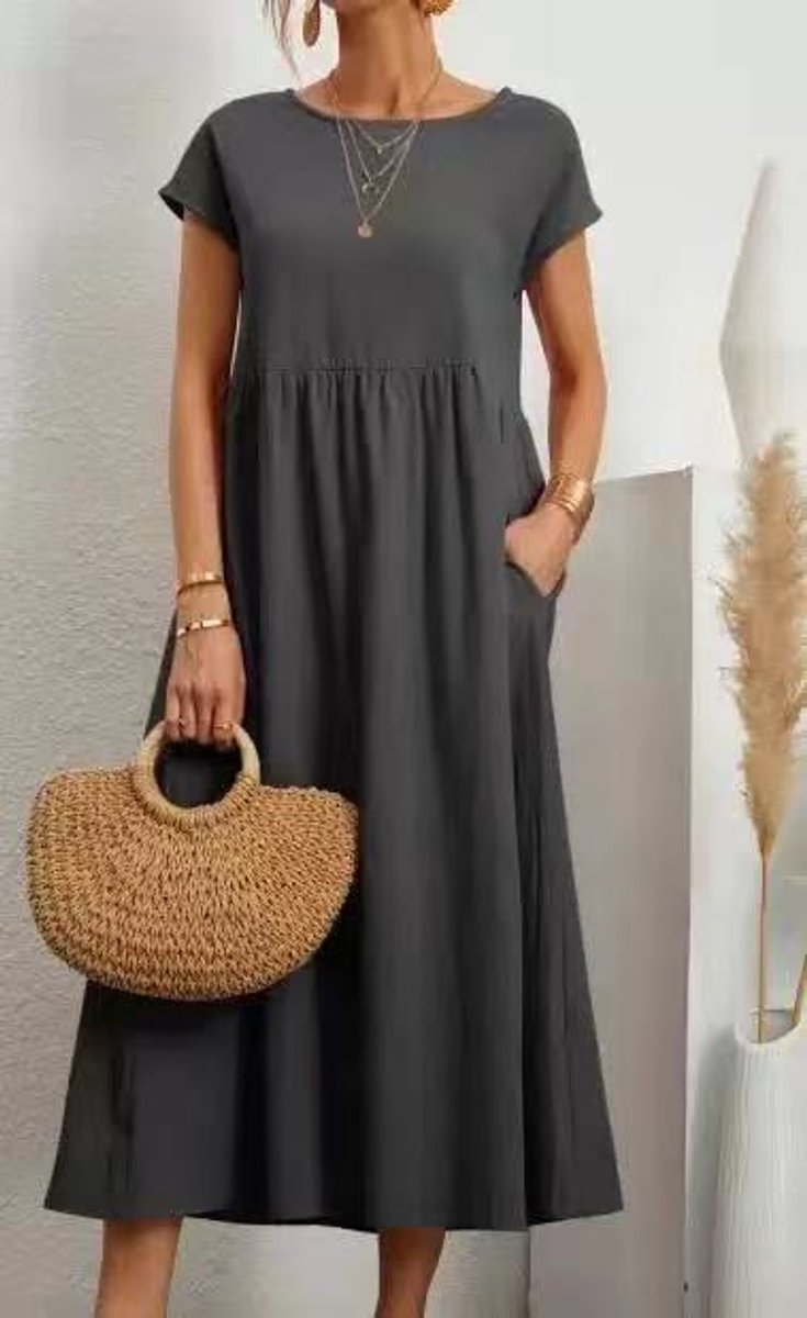 Women's Relaxed-Fit Smocked-Waist Pocketed Fall Midi Dress