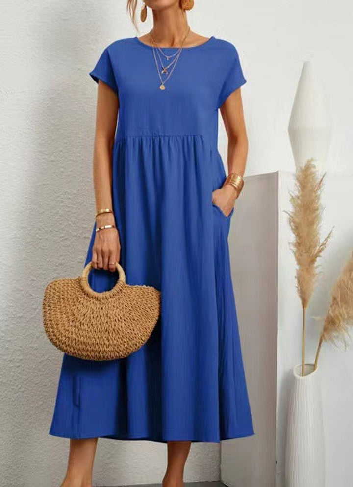 Women's Relaxed-Fit Smocked-Waist Pocketed Fall Midi Dress