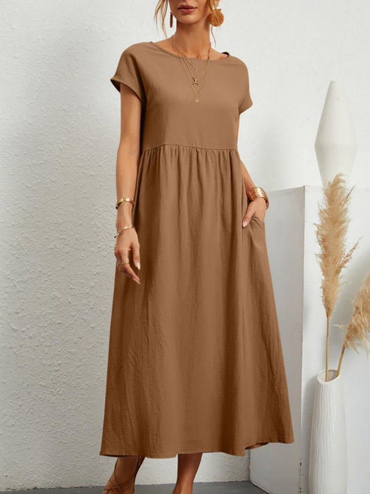Women's Relaxed-Fit Smocked-Waist Pocketed Fall Midi Dress