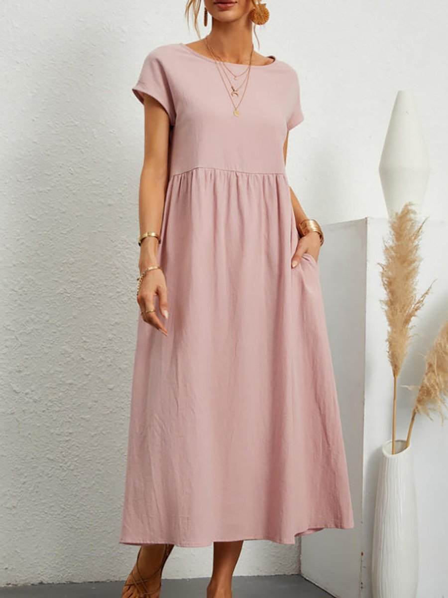 Women's Relaxed-Fit Smocked-Waist Pocketed Fall Midi Dress