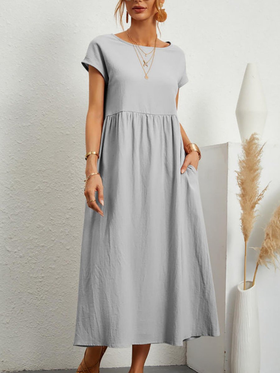 Women's Relaxed-Fit Smocked-Waist Pocketed Fall Midi Dress