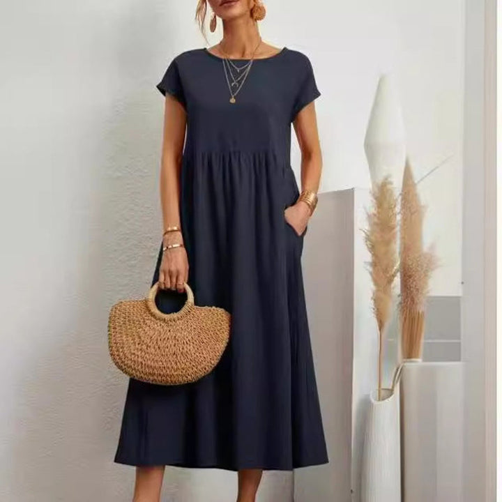 Women's Relaxed-Fit Smocked-Waist Pocketed Fall Midi Dress