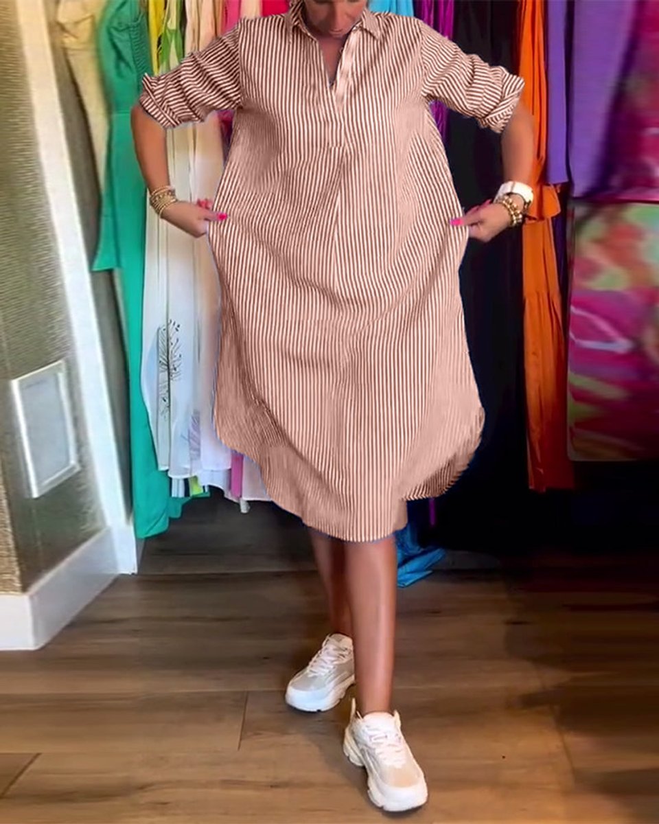 Women's Relaxed-Fit Striped Button-Down Fall Midi Dress