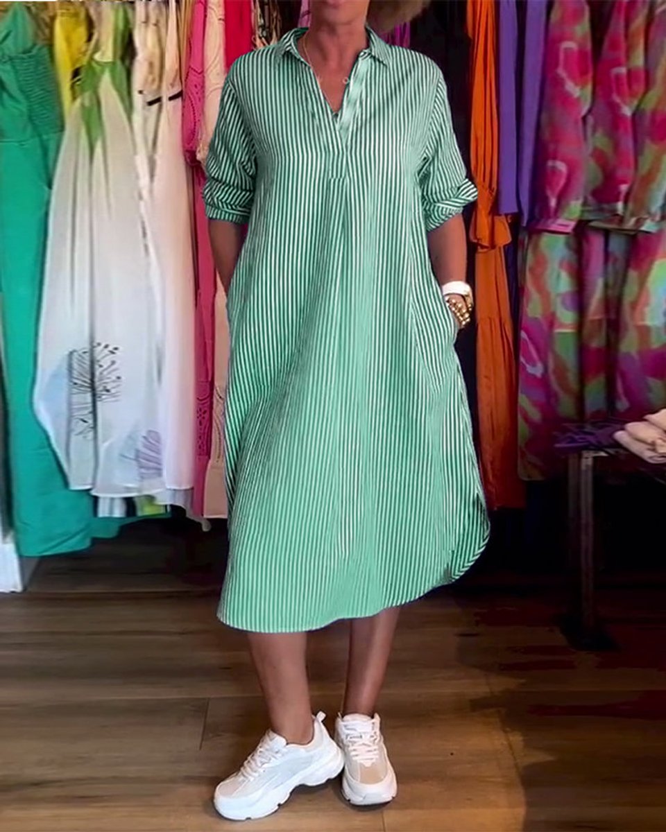 Women's Relaxed-Fit Striped Button-Down Fall Midi Dress
