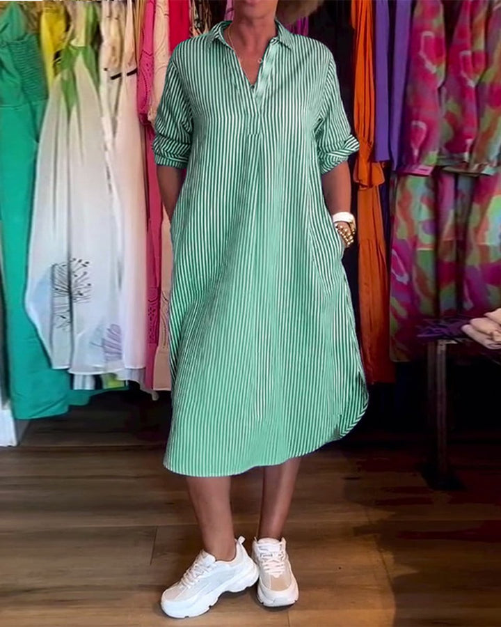 Women's Relaxed-Fit Striped Button-Down Fall Midi Dress
