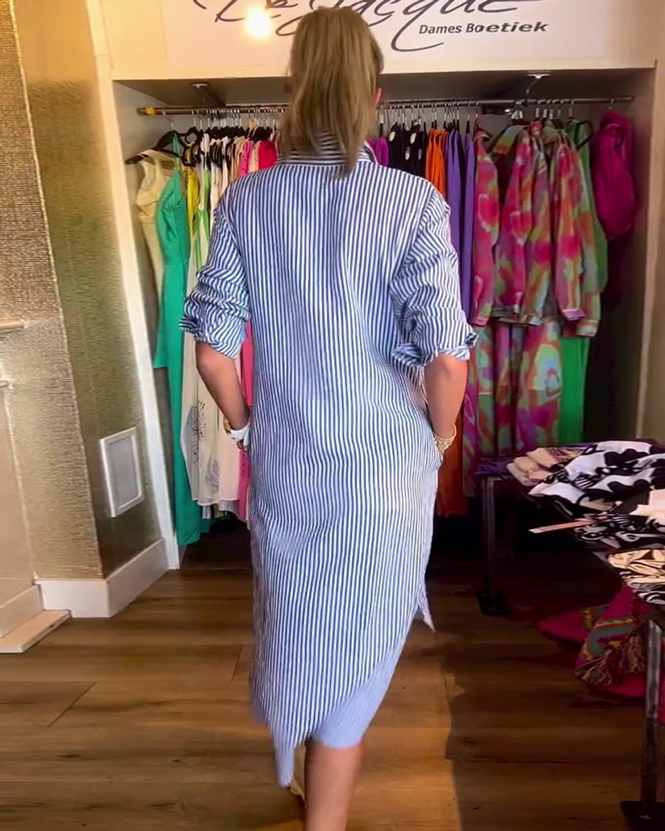 Women's Relaxed-Fit Striped Button-Down Fall Midi Dress